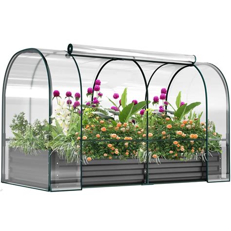 DoCred Galvanized Raised Garden Bed with Mini Greenhouse Cover 71"x35.4 ...