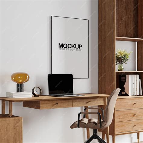 Premium PSD | Nordic home office interior wall mockup frame mockup