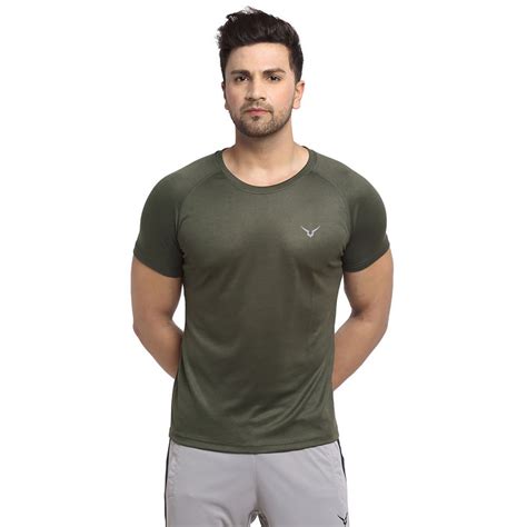 Buy INVINCIBLE Olive Mens Solid Training T-Shirt Online