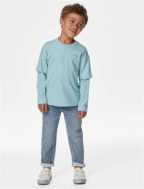 Buy Pure Cotton Mock Sleeve Top (2-8 Yrs) at Marks & Spencer