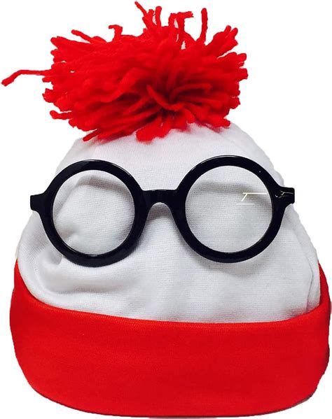 Wheres Waldo Red and White Beanie w/Round Glasses for Men & Women - Red ...