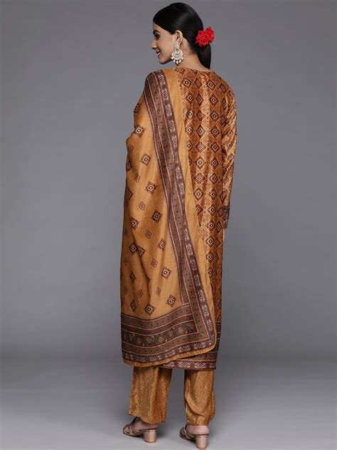Buy Mustard Printed Velvet Straight Kurta With Dupatta Online at Rs ...