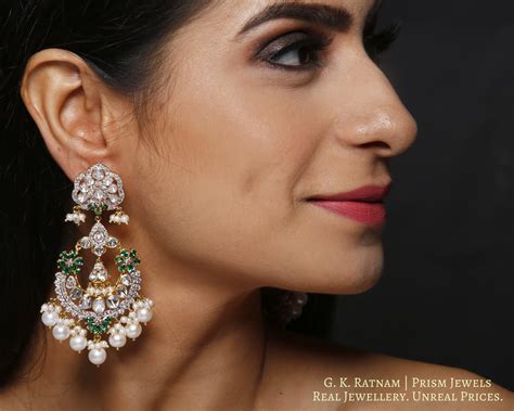 14k Gold and Diamond Polki Open Setting Chand Bali Earring Pair with N ...