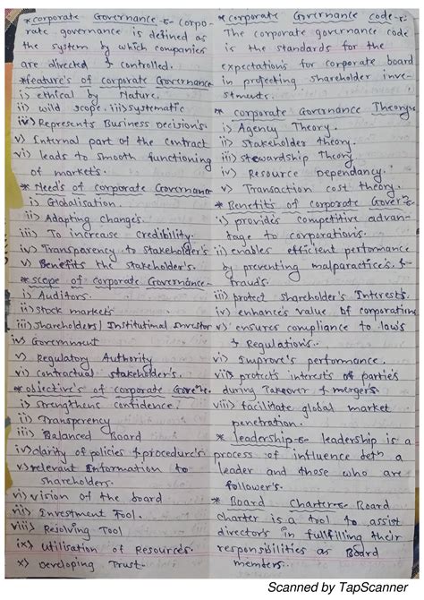 Corporate governance important notes - MBA Credit Pattern - Scanned by ...