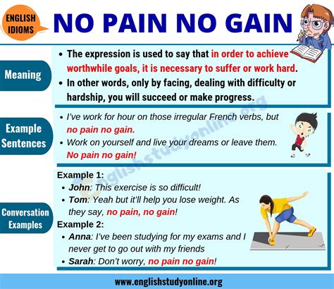No Pain No Gain: Definition, Usage & Useful Examples in English ...