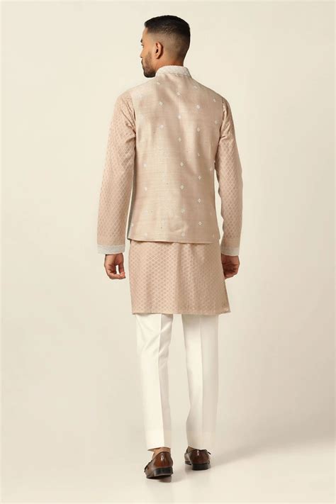 Handcrafted Peach Nehru Jacket Set – Brahaan