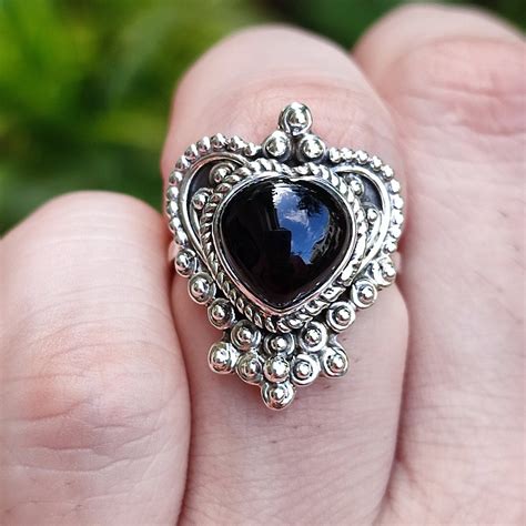Black Onyx 925 Sterling Silver Handmade Statement Women Ring, Black On ...
