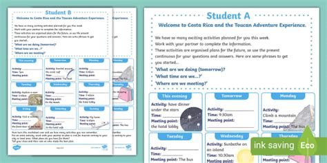 Present Continuous for Organised Future Plans Pair Work