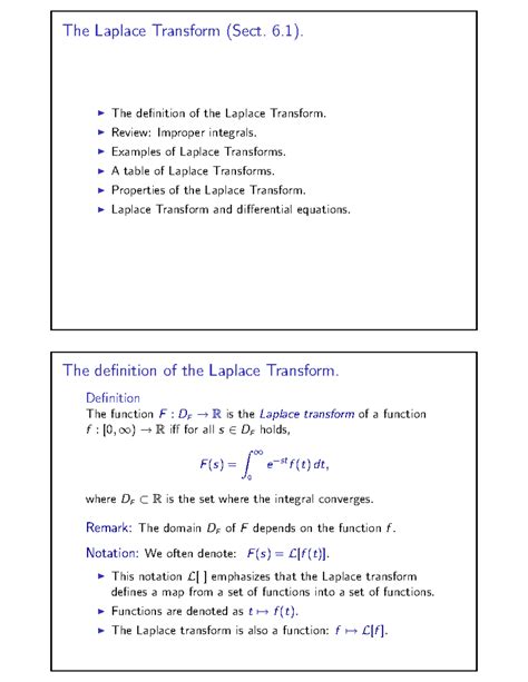 The laplace transform - 6). The definition of the Laplace Transform ...