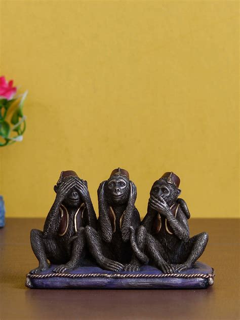 Set of 3 Wise Monkeys Cold Cast Bronze Resin Decorative Animal Figurine ...