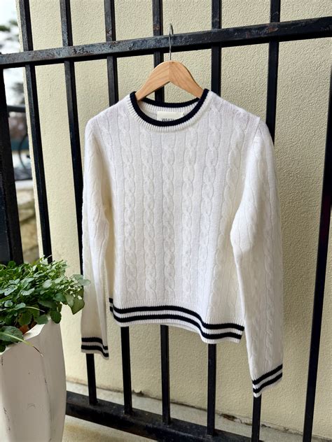 White + Warren Varsity Cashmere Cable Sweater in Soft White/Deep Navy – Poppy's of Atlanta