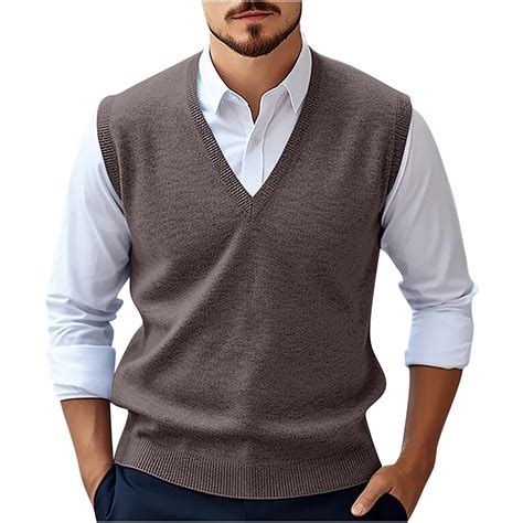 WREESH Fashion Sweater Vest Men's Wool Casual Solid Color V-Neck ...