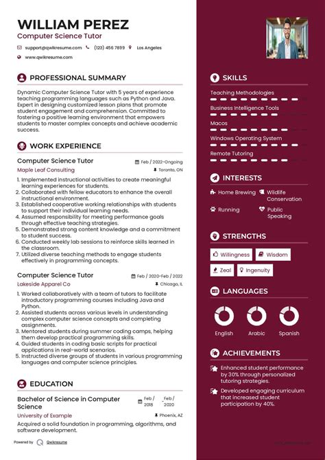 Image result for Computer Science Tutor CV