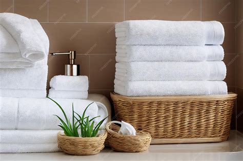 Premium Photo | White stack white clean bath towels neatly folded on table