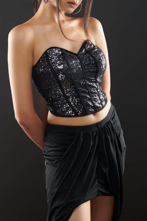 Off-Shouldered Sequin Corset Top – I Z F