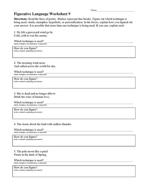 Figurative Language Worksheets 9th Grade | Language Worksheets