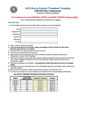 Fillable Online 2015 Hourly Exempt Timesheet Template - ERSO ...