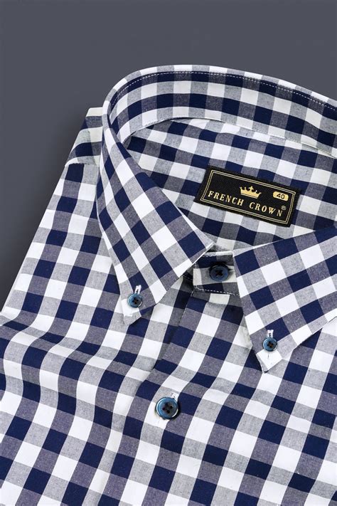 Tangaroa Blue And Bright White Formal Checks Plaid Premium Cotton ...