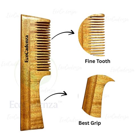 EcoCadenza Wooden Hair Combs, Set of 4, Natural Premium Neem Wood