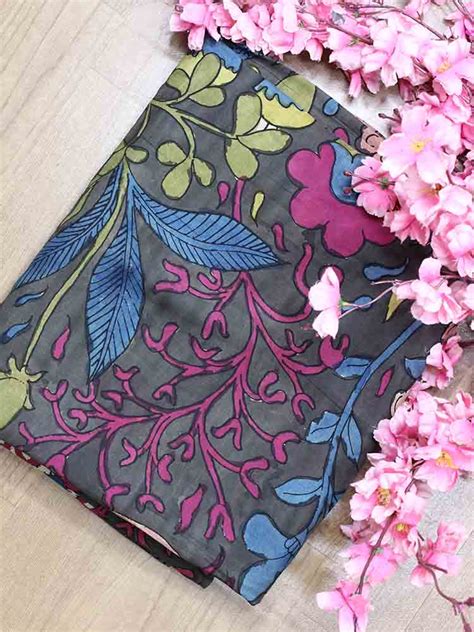 Shop Multicolor Pen Kalamkari Pure Silk Fabric (1 Mtr) for Vibrant ...
