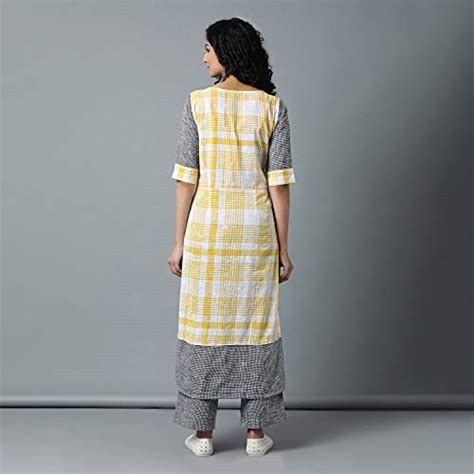 Buy Indian Dobby Yellow & Blue Square Neck Mangalgiri Cotton Checks ...