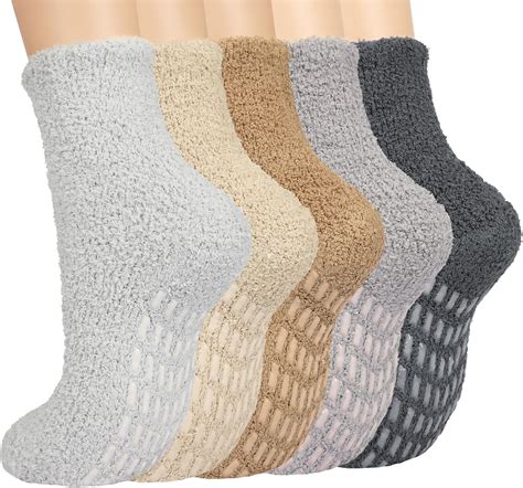 Fluffy Slipper Socks Womens 5 Pairs, Non Slip Bed Warm Socks with Grips ...