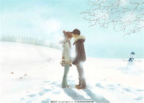 冬天下雪情侣唯美图片图片