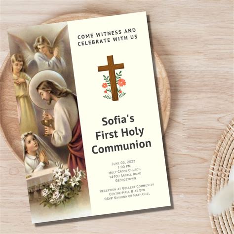 First Holy Communion Invitation Template: Editable Girl's Invite ...