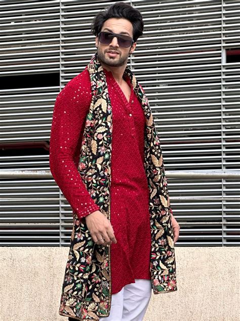 Men's Black Dupatta with Heavy Multicolour Embroidery for Kurta/Sherwa ...