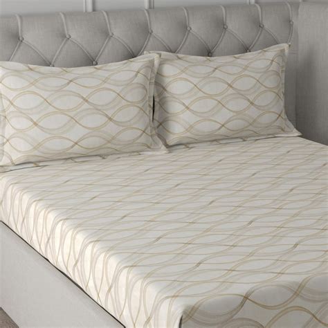 Buy MASPAR Regency Beige Printed Cotton Super King Bedsheet Set ...