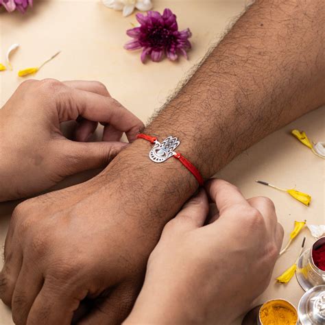 Silver Hamsa Hand Rakhi | 92.5 Silver Laser Cut Protection Rakhi