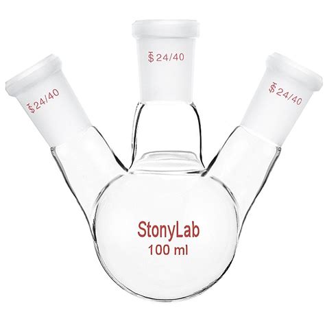 StonyLab Glass 100ml Heavy Wall 3 Neck Round Bottom Flask RBF, with 24/ ...