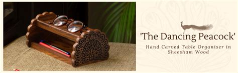 ExclusiveLane 'The Dancing Peacock' Hand Carved Wooden Desk Organizer ...