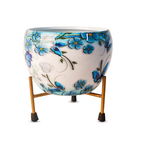 Indoor Metal decor Vase/Planter- White & Blue Set of 2
