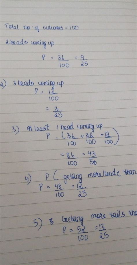 Three coins are tossed simultaneously 100 times with the following ...