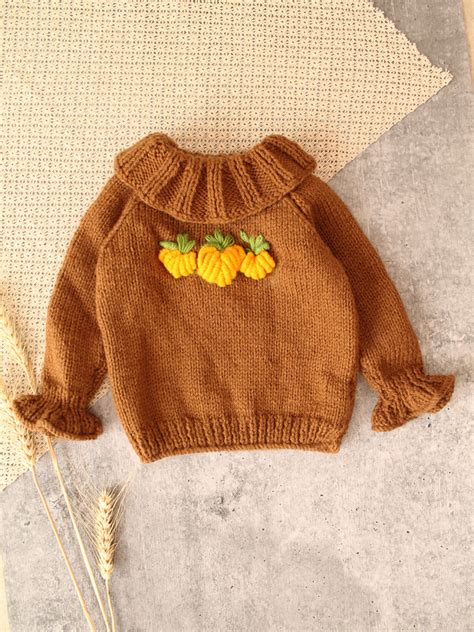 Woonie Handknitted Pumpkin Embroidered Sweater - Brown