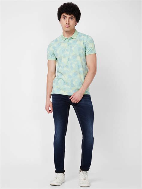 Spykar SLIM FIT Green Polo T-shirt For Men