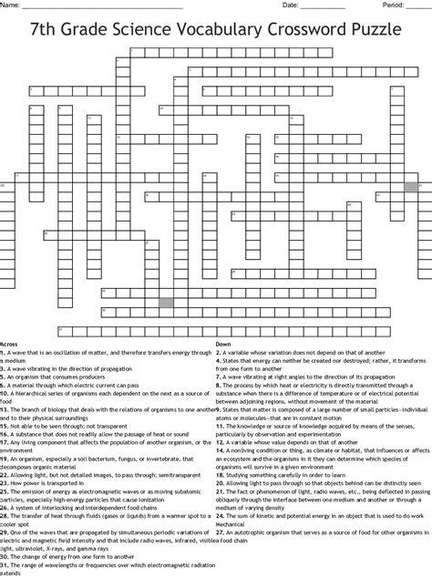 7th Grade Science Crossword Puzzles