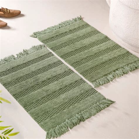 Pure Cotton Handwoven Twilled Soft Floor Mat Set Of 2 Online - Premium ...