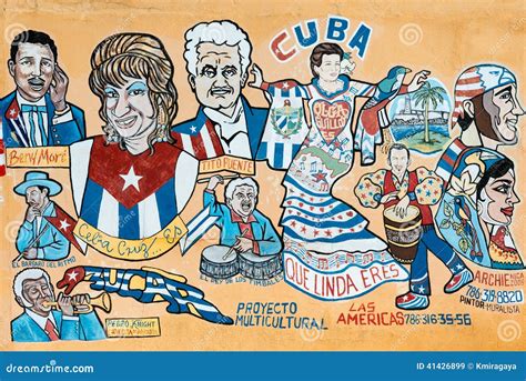 Street Painting Portraying Several Famous Cuban Musicians in Lit ...