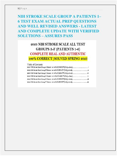 NIH STROKE SCALE GROUP A PATIENTS 1 6 TEST EXAM ACTUAL PREP QUESTIONS ...