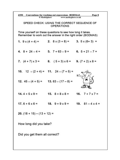 BODMAS Worksheet | PDF | Mathematics | Computer Programming