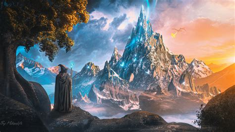 Mountain Wallpaper 4K, Fantasy artwork, Ultrawide