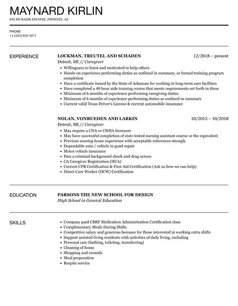 Companion Caregiver Resume