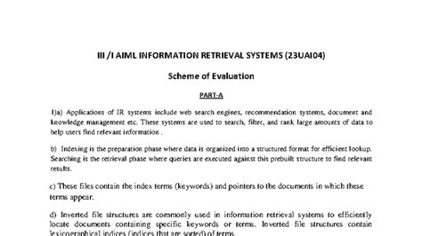 AIML INFORMATION RETRIEVAL SYSTEMS (23UAI04) Evaluation Scheme Overview ...