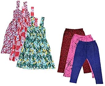 KAYU Girl's Combo Pack Of Cotton Printed Frock And Capri (Pink/white ...