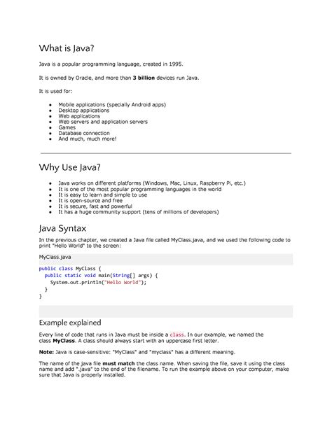 Java basics - Lecture notes 3 - What is Java? Java is a popular ...