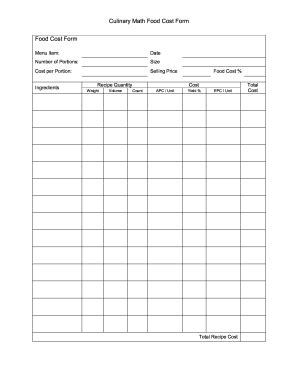 Culinary Math Food Cost Form - Fill and Sign Printable Template Online