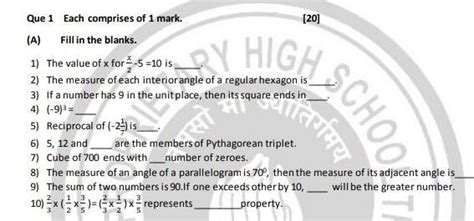 (A) Fill in the blanks. 1) The value of x for 2 -5 =10 is _____. 2) The ...