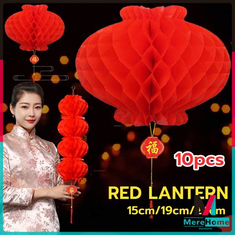 10Pcs Round Lantern Chinese Red Lanterns Plastic Waterproof New Year Decoration | Shopee Philippines